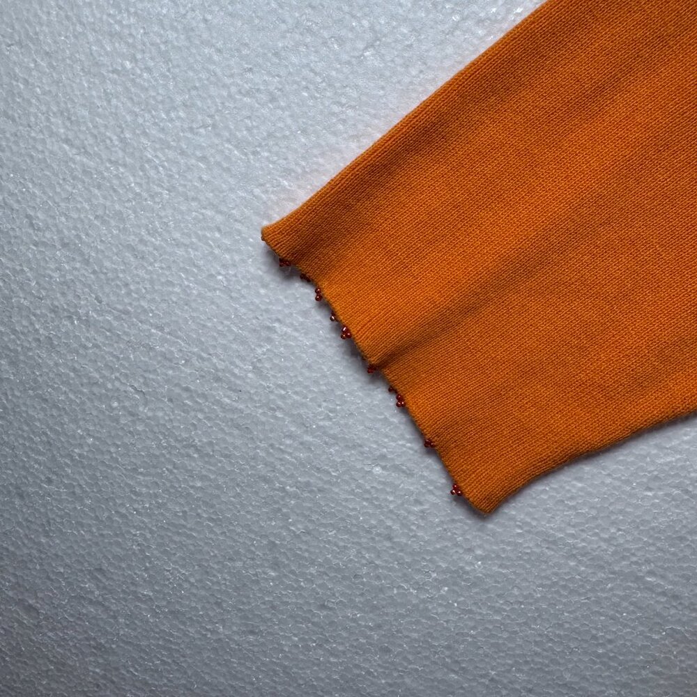 Anthropologie Womens Sz XL Orange Pink Beaded Fringe Top Y2K Vintage 3/4 Sleeve - Picture 9 of 11